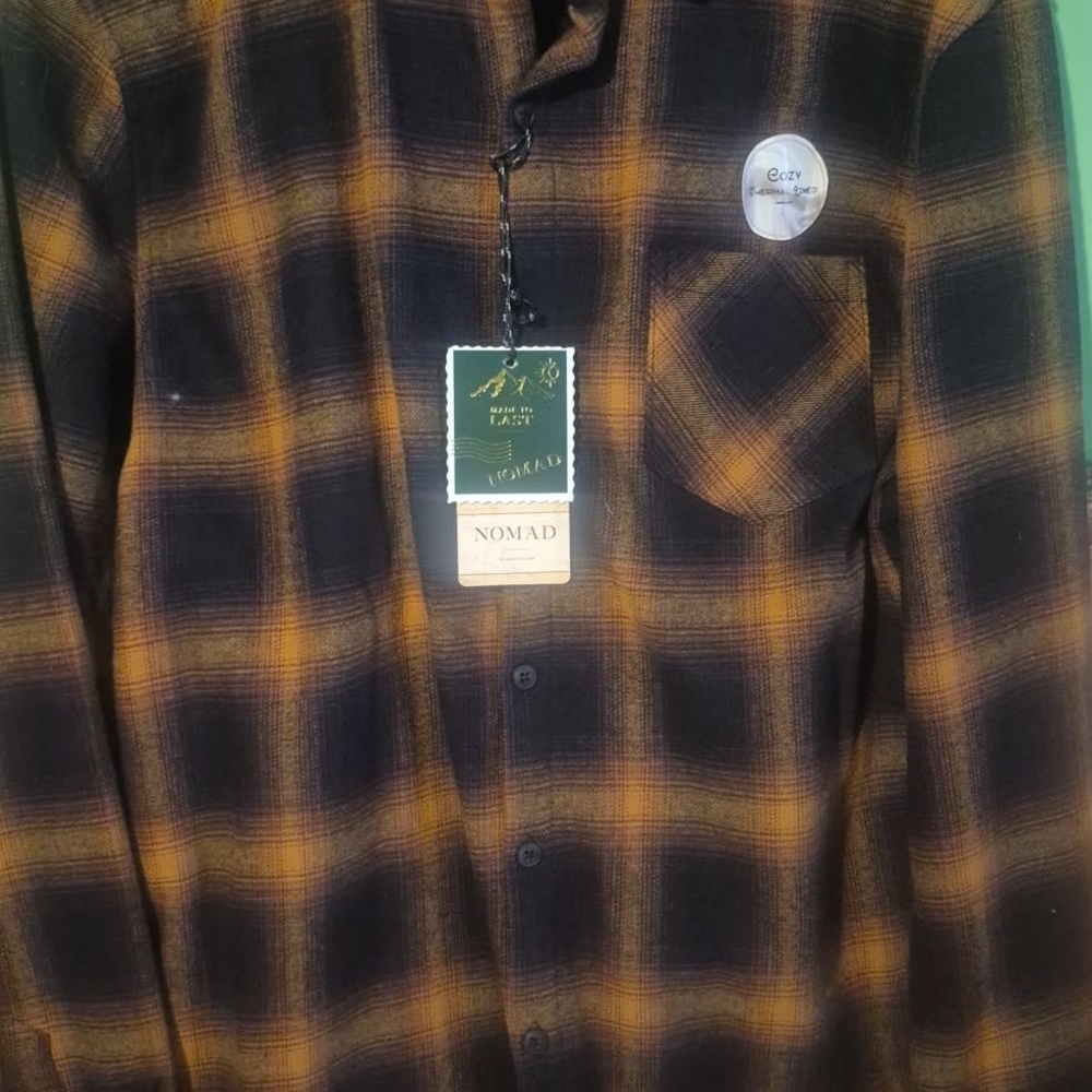 Nomad Men's Casual Black and Orange Checkered Shirt